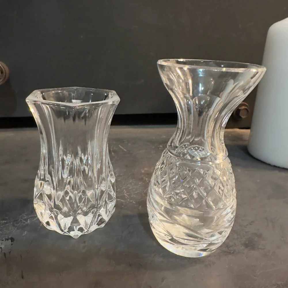 Set of 2 Clear Crystal Glass‎ Bud Vases Small Decorative Accent 4